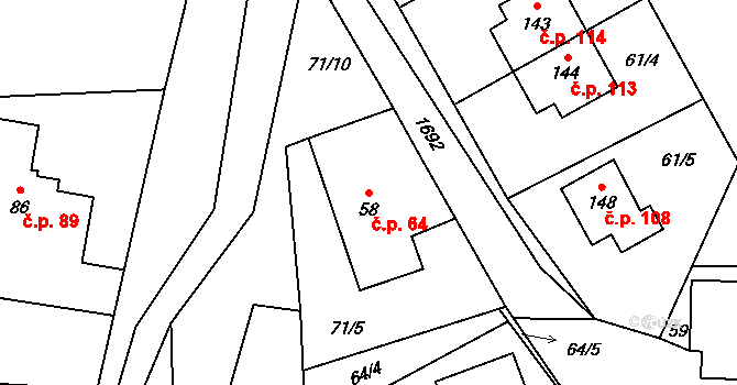Vyskytná nad Jihlavou 64 na parcele st. 58 v KÚ Vyskytná nad Jihlavou, Katastrální mapa