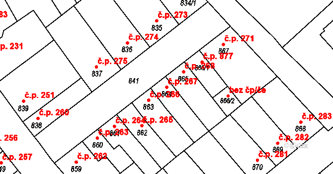Chropyně 267 na parcele st. 864 v KÚ Chropyně, Katastrální mapa