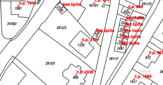 Kraslice 1137 na parcele st. 1329 v KÚ Kraslice, Katastrální mapa