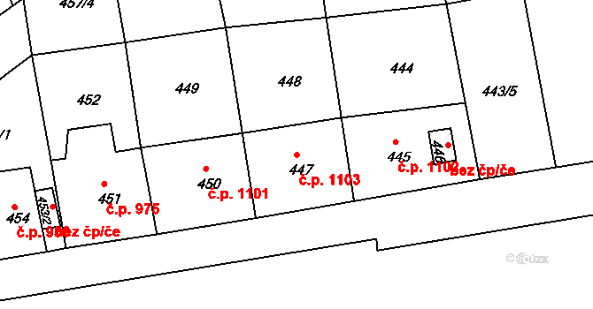 Děčín IV-Podmokly 1103, Děčín na parcele st. 447 v KÚ Podmokly, Katastrální mapa