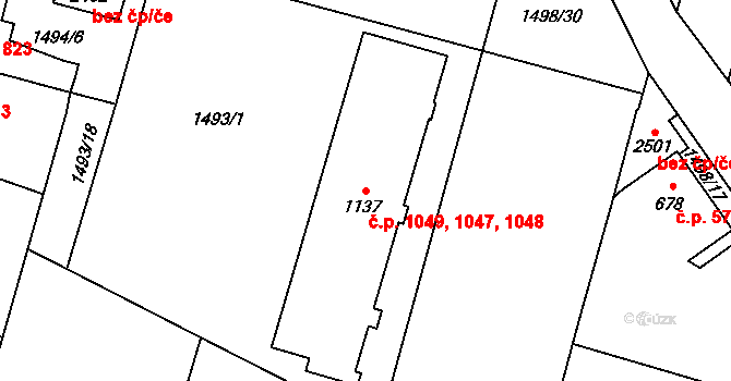 Třebechovice pod Orebem 1047,1048,1049 na parcele st. 1137 v KÚ Třebechovice pod Orebem, Katastrální mapa