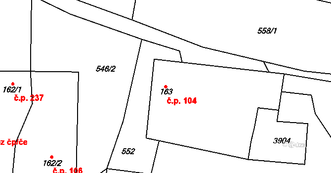 Boršov 104, Moravská Třebová na parcele st. 163 v KÚ Boršov u Moravské Třebové, Katastrální mapa