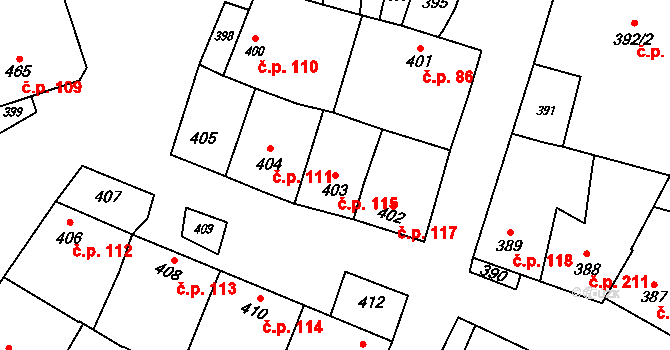 Křelov 115, Křelov-Břuchotín na parcele st. 403 v KÚ Křelov, Katastrální mapa