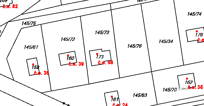 Nový Jáchymov 98 na parcele st. 173 v KÚ Nový Jáchymov, Katastrální mapa