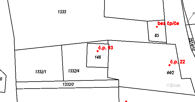 Radostice 93, Borovany na parcele st. 146 v KÚ Radostice u Trocnova, Katastrální mapa