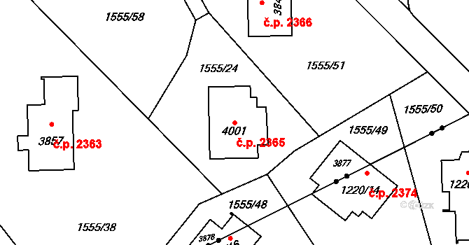 Rožnov pod Radhoštěm 2365 na parcele st. 4001 v KÚ Rožnov pod Radhoštěm, Katastrální mapa