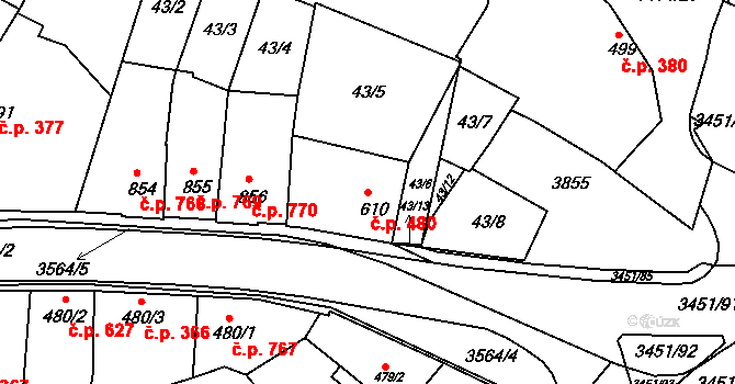 Lysá nad Labem 480 na parcele st. 610 v KÚ Lysá nad Labem, Katastrální mapa