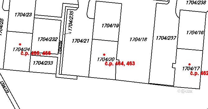 Miřetice u Klášterce nad Ohří 463,464, Klášterec nad Ohří na parcele st. 1704/20 v KÚ Miřetice u Klášterce nad Ohří, Katastrální mapa