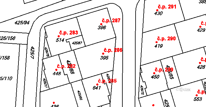 Týn 286, Třebíč na parcele st. 395 v KÚ Týn u Třebíče, Katastrální mapa
