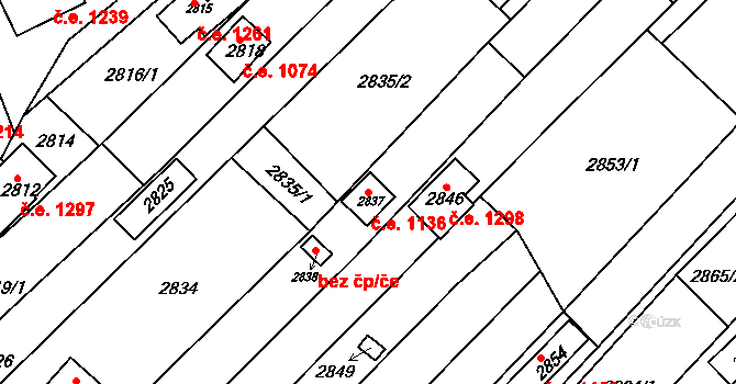 Žebětín 1136, Brno na parcele st. 2837 v KÚ Žebětín, Katastrální mapa