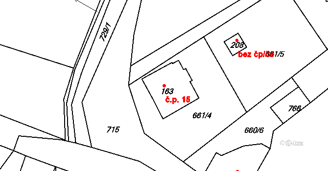 Těpeře 15, Železný Brod na parcele st. 163 v KÚ Chlístov u Železného Brodu, Katastrální mapa