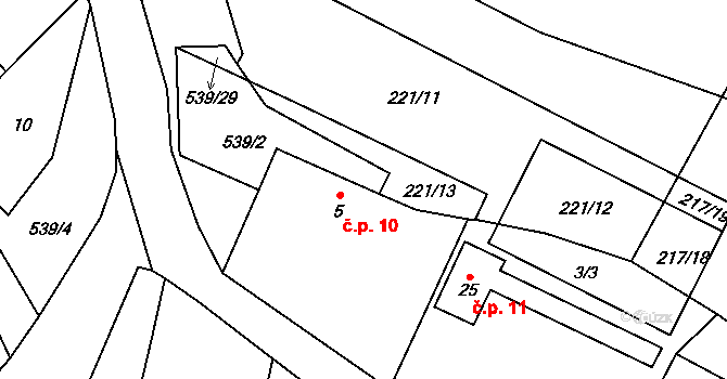 Lhota 10, Lhota-Vlasenice na parcele st. 5 v KÚ Lhota u Kamenice nad Lipou, Katastrální mapa