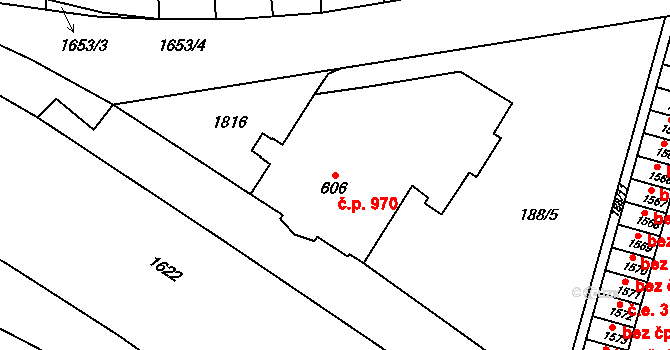 Litovel 970 na parcele st. 606 v KÚ Litovel, Katastrální mapa