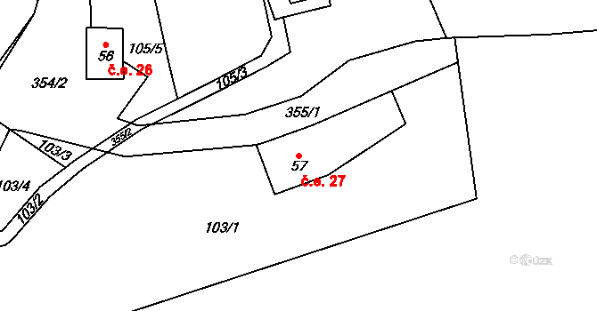 Načetín 27, Kalek na parcele st. 57 v KÚ Načetín u Kalku, Katastrální mapa