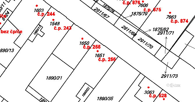 Kolín IV 256, Kolín na parcele st. 1651 v KÚ Kolín, Katastrální mapa