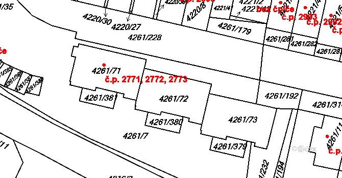 Smíchov 2772, Praha na parcele st. 4261/71 v KÚ Smíchov, Katastrální mapa