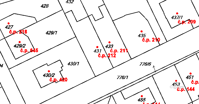 Letňany 212, Praha na parcele st. 431 v KÚ Letňany, Katastrální mapa