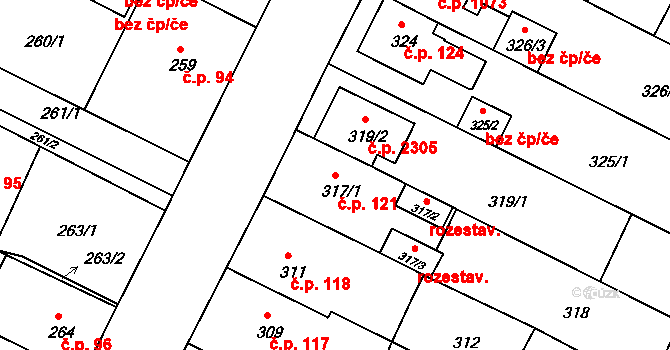České Budějovice 3 121, České Budějovice na parcele st. 317/1 v KÚ České Budějovice 3, Katastrální mapa
