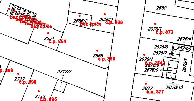 České Budějovice 3 865, České Budějovice na parcele st. 2655 v KÚ České Budějovice 3, Katastrální mapa