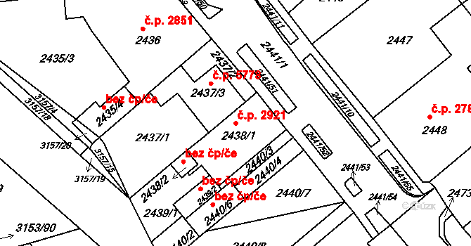 Chomutov 2921 na parcele st. 2438/1 v KÚ Chomutov II, Katastrální mapa