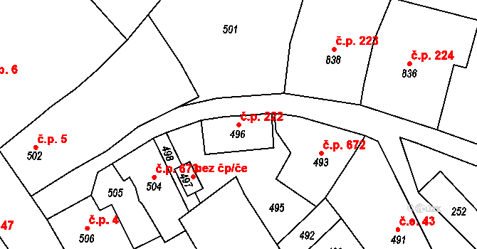 Hodkovice nad Mohelkou 222 na parcele st. 496 v KÚ Hodkovice nad Mohelkou, Katastrální mapa