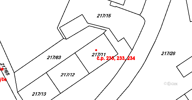 Liberec X-Františkov 233,234,235, Liberec na parcele st. 217/11 v KÚ Františkov u Liberce, Katastrální mapa