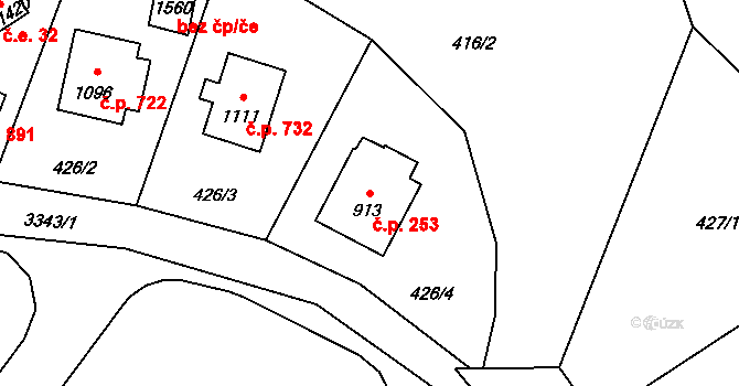 Rtyně v Podkrkonoší 253 na parcele st. 913 v KÚ Rtyně v Podkrkonoší, Katastrální mapa