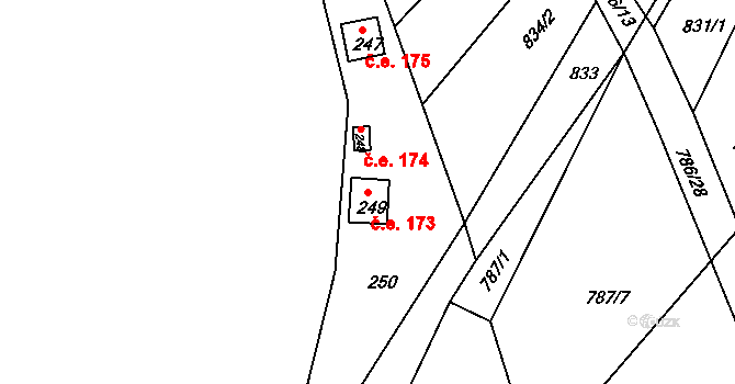 Horákov 173, Mokrá-Horákov na parcele st. 249 v KÚ Horákov, Katastrální mapa