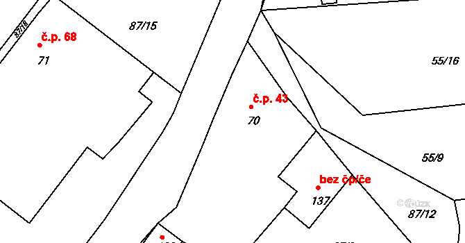Chotouchov 43, Kořenice na parcele st. 70 v KÚ Chotouchov, Katastrální mapa