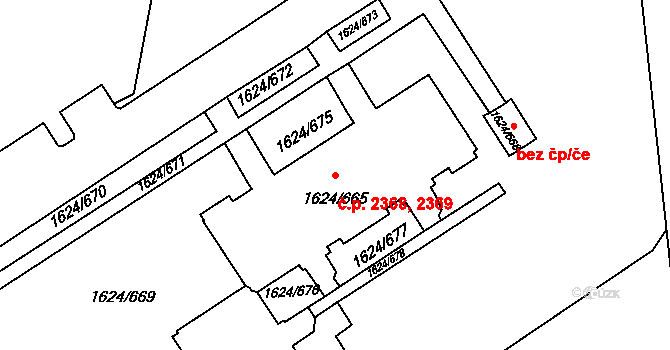 Mizerov 2368,2369, Karviná na parcele st. 1624/665 v KÚ Karviná-město, Katastrální mapa