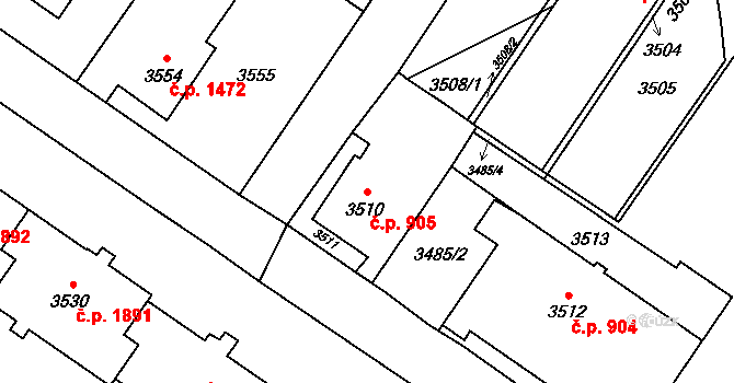 Vsetín 905 na parcele st. 3510 v KÚ Vsetín, Katastrální mapa