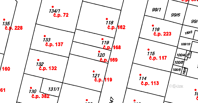 Doudlevce 169, Plzeň na parcele st. 120 v KÚ Doudlevce, Katastrální mapa