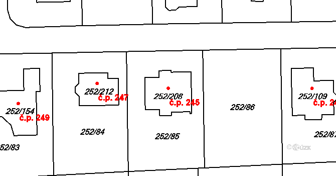 Litvínovice 245 na parcele st. 252/208 v KÚ Litvínovice, Katastrální mapa