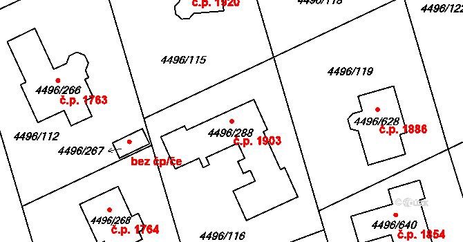 Most 1903 na parcele st. 4496/288 v KÚ Most II, Katastrální mapa