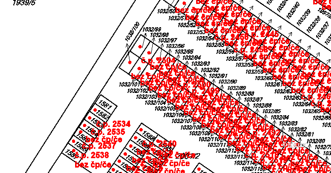 Uničov 2509 na parcele st. 1032/104 v KÚ Uničov, Katastrální mapa