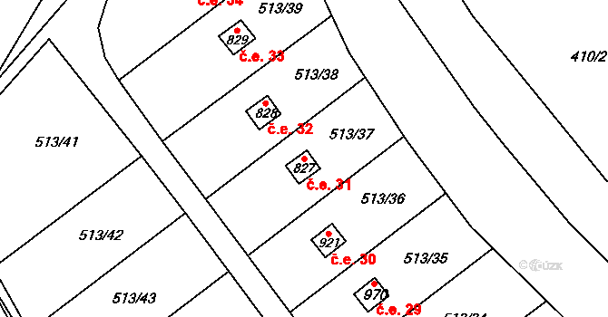 Borohrádek 31 na parcele st. 827 v KÚ Borohrádek, Katastrální mapa