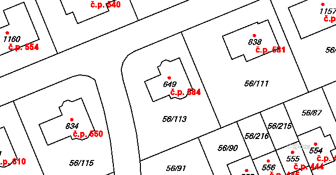 Hovorčovice 584 na parcele st. 649 v KÚ Hovorčovice, Katastrální mapa