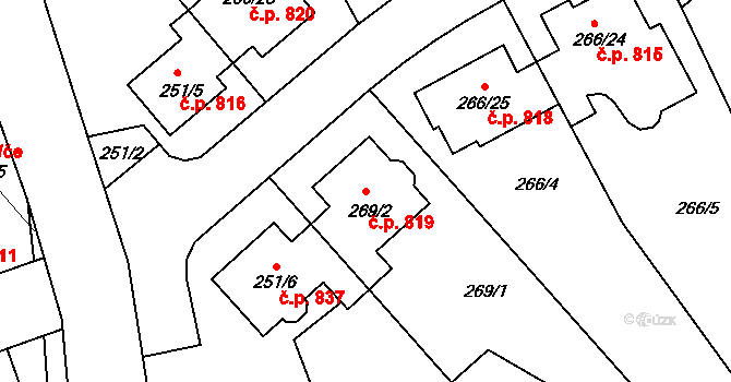 Chropyně 819 na parcele st. 269/2 v KÚ Chropyně, Katastrální mapa