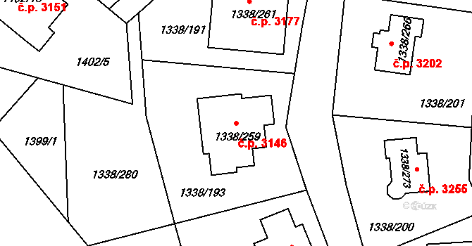 Česká Lípa 3146 na parcele st. 1338/259 v KÚ Česká Lípa, Katastrální mapa