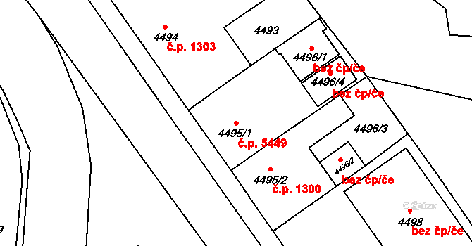 Chomutov 5449 na parcele st. 4495/1 v KÚ Chomutov I, Katastrální mapa