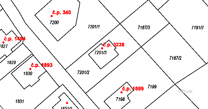 Varnsdorf 3238 na parcele st. 7201/3 v KÚ Varnsdorf, Katastrální mapa