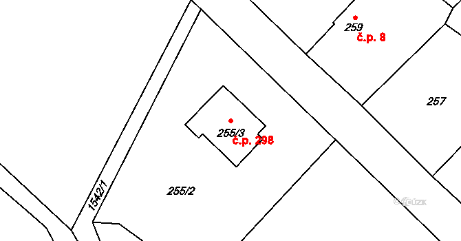 Sobotín 298 na parcele st. 255/3 v KÚ Sobotín, Katastrální mapa