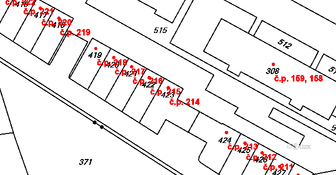Černá za Bory 214, Pardubice na parcele st. 423 v KÚ Černá za Bory, Katastrální mapa