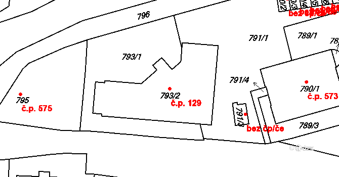 Jemnice 129 na parcele st. 793/2 v KÚ Jemnice, Katastrální mapa