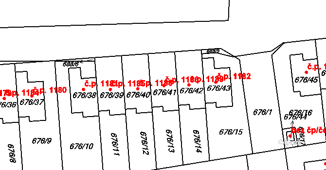 Černice 1186, Plzeň na parcele st. 676/41 v KÚ Bručná, Katastrální mapa