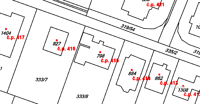 Přímětice 415, Znojmo na parcele st. 798 v KÚ Přímětice, Katastrální mapa