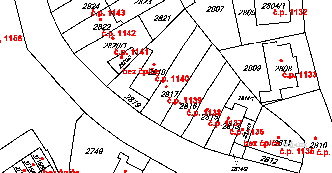 Bruntál 1139 na parcele st. 2817 v KÚ Bruntál-město, Katastrální mapa