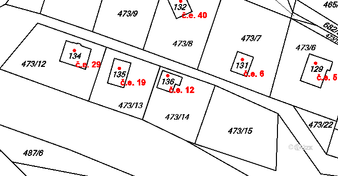 Bradlecká Lhota 12 na parcele st. 136 v KÚ Bradlecká Lhota, Katastrální mapa