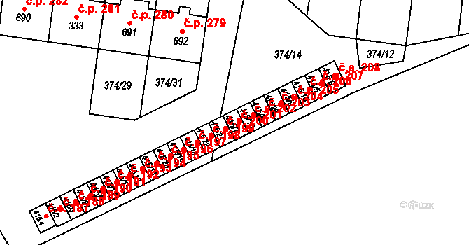 Rybitví 201 na parcele st. 415/7 v KÚ Rybitví, Katastrální mapa