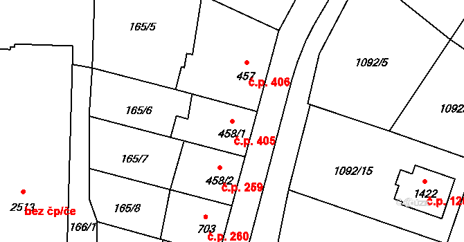 Vlašim 405 na parcele st. 458/1 v KÚ Vlašim, Katastrální mapa